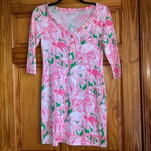 Lilly Pulitzer Women’s S Bright Flamingo Design Cotton Dress